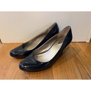 Alfani Shoes Womens Size 9 Navy Patent Denny Pumps Kitten Heel Comfort Dress